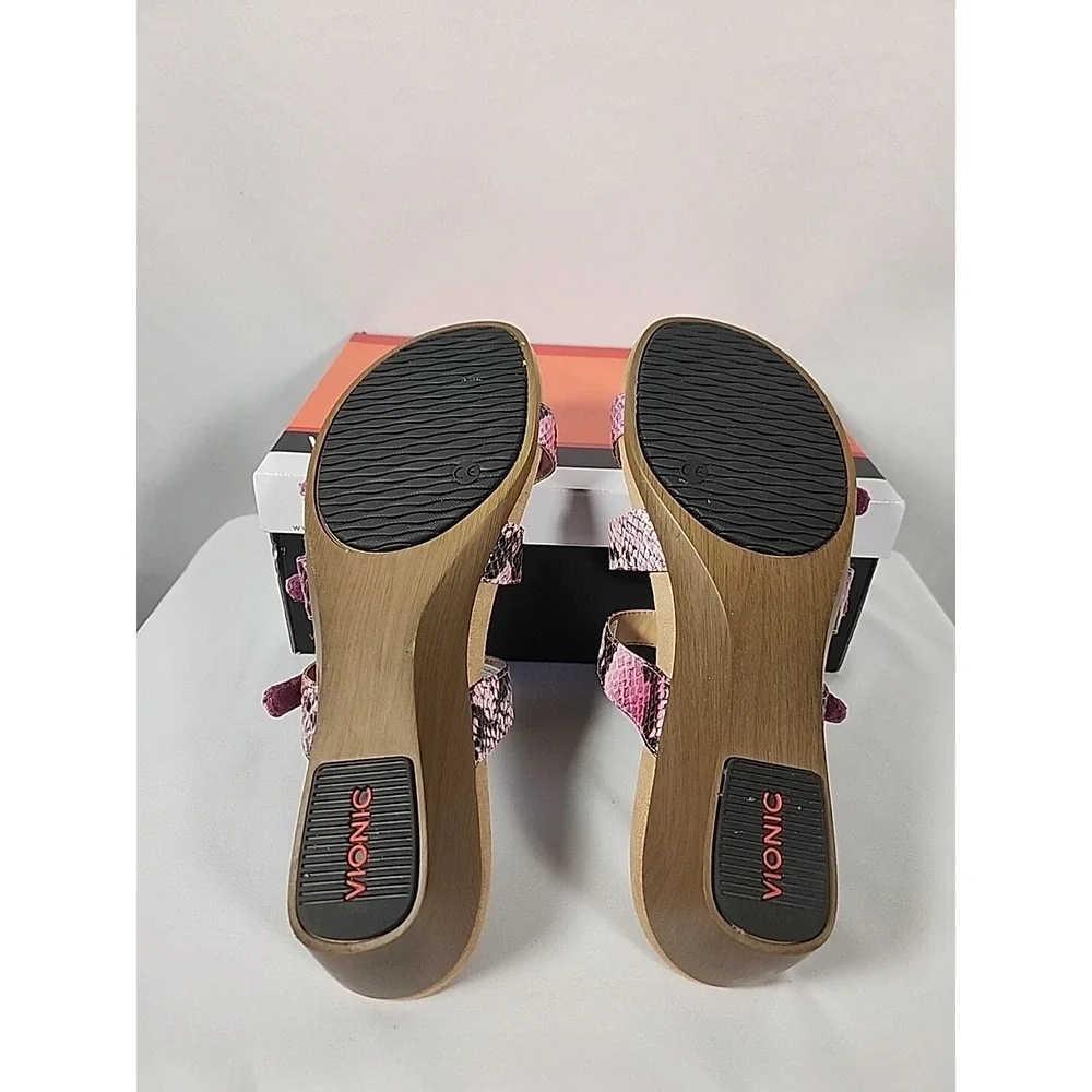 Vionic Dwyn Pink Snake Skin Print 3-strap‎ Wedge Sandals Women Size 11 381DWYN